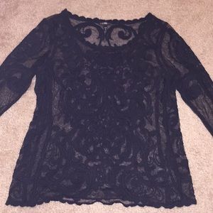 Black lace, mesh purse with scalloped hem. Size S